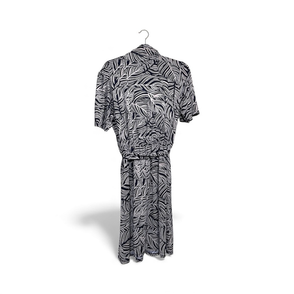 Navy and Cream Leaf Print Dress